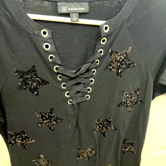 INC International Concepts Tops - Cute black shirt with sequin stars. Lace up front